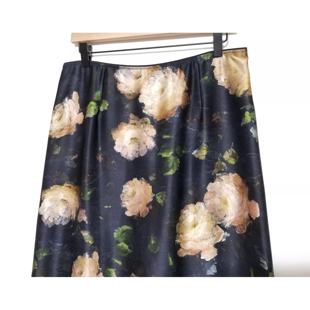 Vince Painted Rose Silk Satin Slip Midi Skirt Floral Black NWT Size 2 10 $295 - Picture 6 of 16